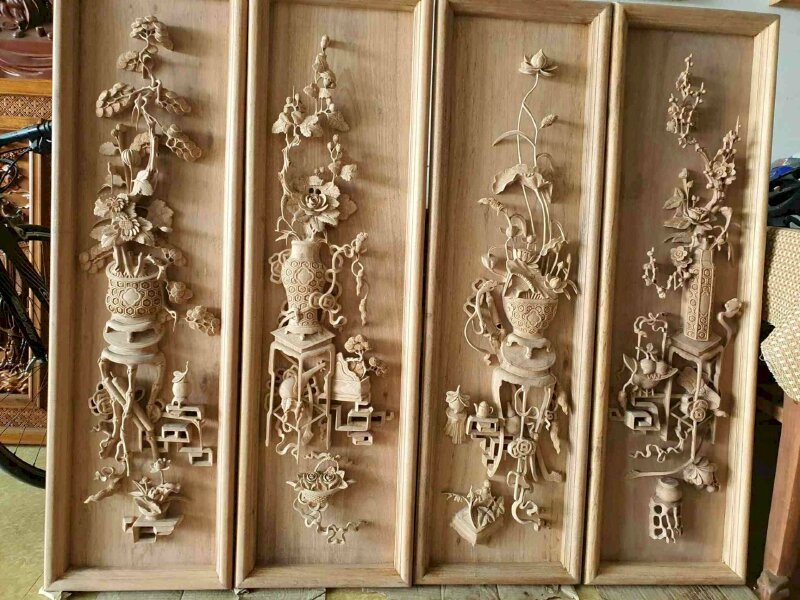 Bộ tranh Tứ Bình 3D trên gỗ đẹp ấn tượng