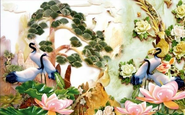 Tranh tùng hạc diên niên 3D màu sắc tươi sáng đẹp bắt mắt