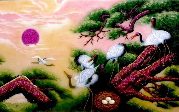 Tranh tùng hạc diên niên 3D màu sắc lấp lánh thu hút ngay cái nhìn đầu tiên