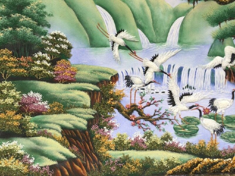 Tranh tùng hạc diên niên màu sắc đẹp