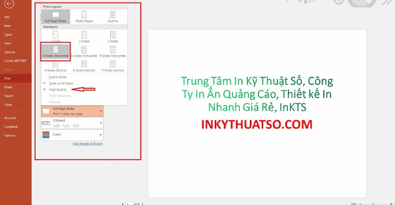 Cách in 4 slide trên 1 mặt giấy