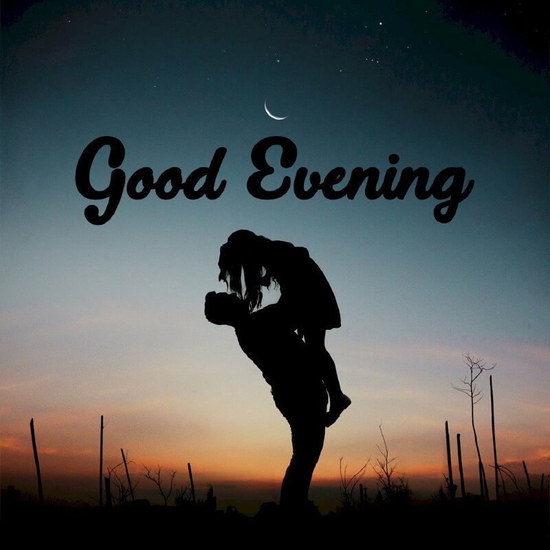 Hình ảnh đôi nam nữ ôm hôn nhau lãng mạn cùng lời chúc buổi tối tốt lành