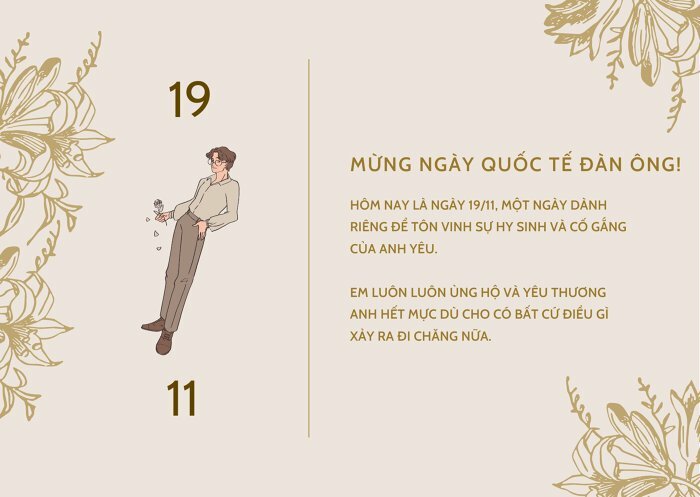 Hình ảnh vẽ cậu trai kèm lời chúc mừng ngày Quốc tế đàn ông