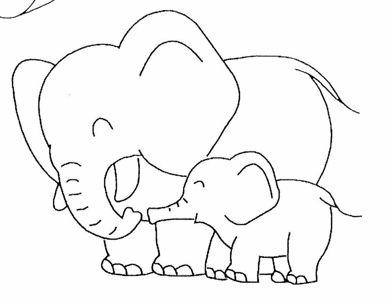 Hình hình ảnh vẽ 2 u con cái căn nhà voi tập luyện tô màu sắc cho tới bé