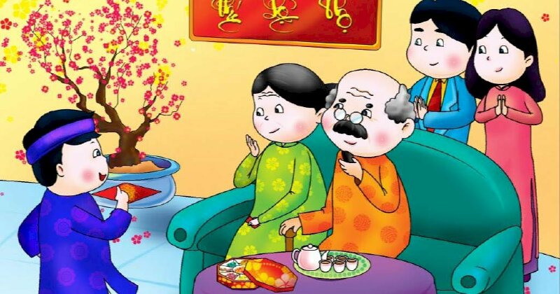 Hình ảnh cháu chúc thọ ông bà năm mới dễ thương