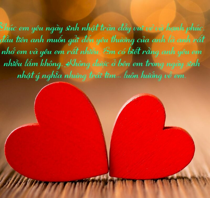 Hình ảnh 2 trái tim đỏ kèm lời chúc mừng sinh nhật vợ yêu