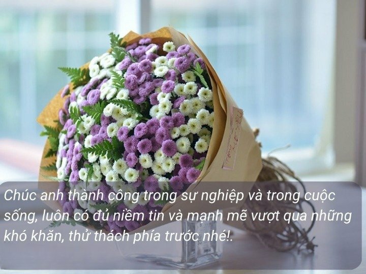 Hình ảnh bó hoa baby màu trắng, màu tím tuyệt đẹp cùng lời chúc thăng chức