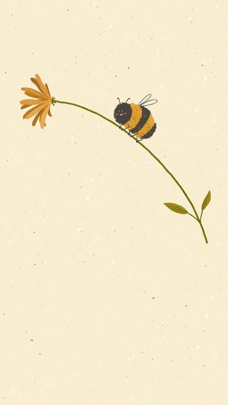Hình ảnh con ong vàng dễ thương đang đậu trên cành hoa, dùng làm hình nền điện thoại