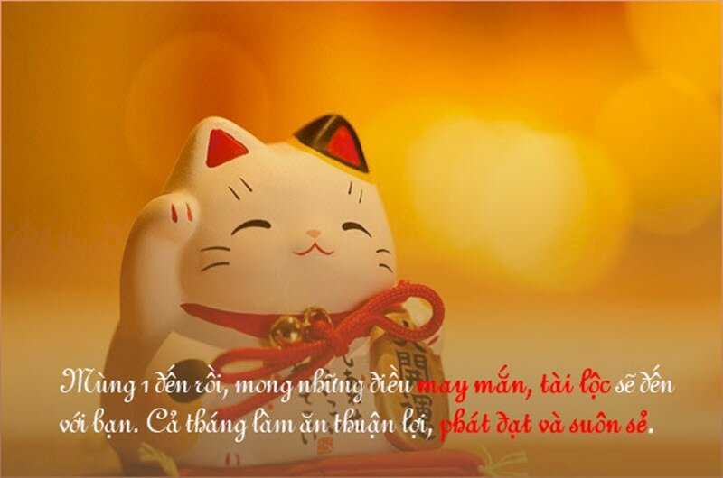 Hình ảnh mèo may mắn cùng lời chúc ngày mới tháng mới ý nghĩa