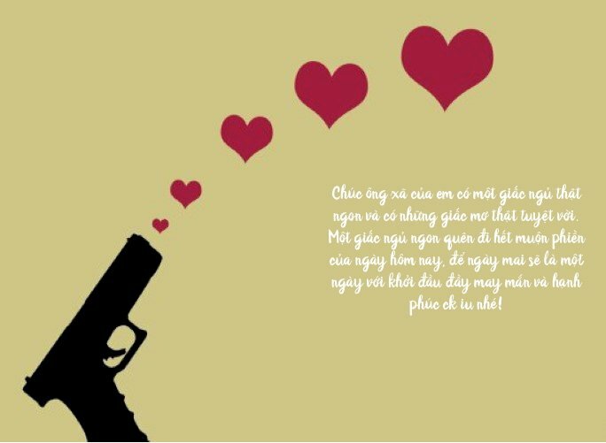 Hình ảnh súng bắn trái tim siêu cute kèm lời chúc ngủ ngon đến chồng yêu