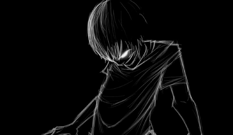 Hình ảnh nhân vật Anime cúi gầm mắt xuống lóe đôi mắt sáng siêu ngầu