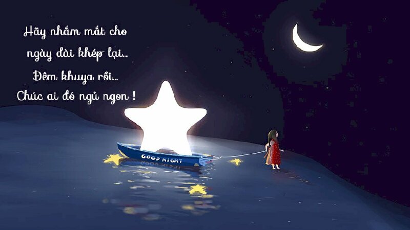 Hình hình ảnh bé nhỏ gái kéo thuyền chở ngôi sao 5 cánh năm cánh bên dưới khung trời khuya nằm trong điều chúc dễ dàng thương