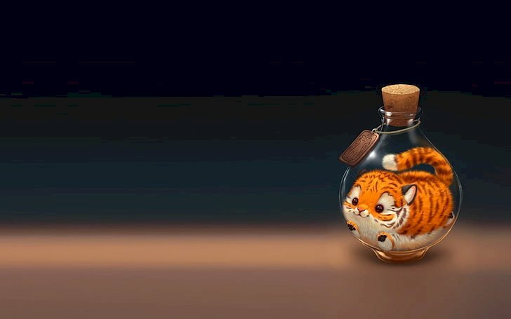 Hình hình họa hổ chibi vô cái lọ nhỏ rất đơn giản thương dạng 3D