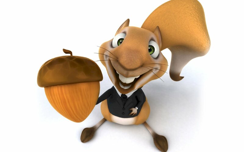 Hình ảnh chú sóc tươi cười cùng hạt dẻ trên tay trong một bộ phim hoạt hình 3D