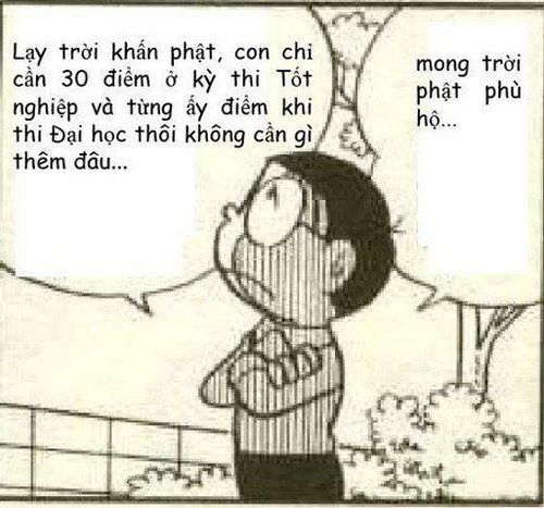 Hình ảnh Nobita cùng những dòng tâm tư cầu thi tốt dễ thương