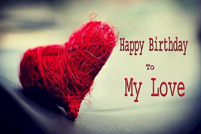 Hình hình ảnh trái ngược tim đỏ lòe thắm và dòng sản phẩm chữ "Happy Birthday to tướng My love" thân tặng sinh nhật người yêu