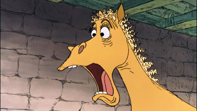 Ảnh hoạt hình con ngựa với dáng vẻ ngạc nhiên hết hồn hả to miệng thật hài hước, đáng yêu