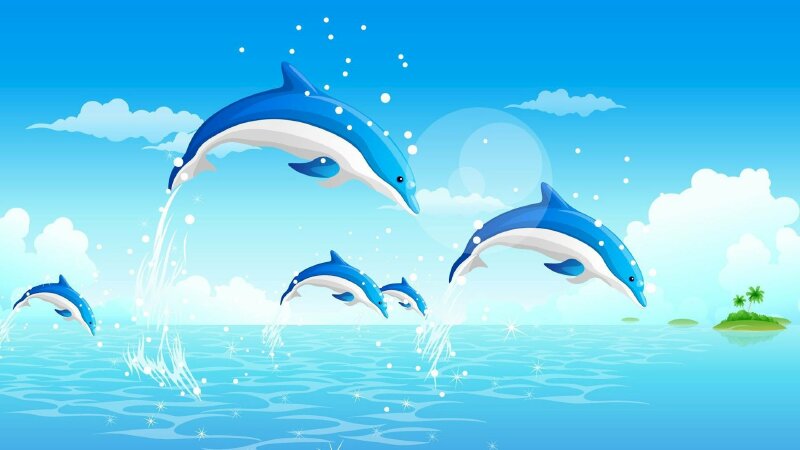 Tranh in UV hình đàn cá heo đang bơi dưới gợn sóng biển 47278 -  123Design.org