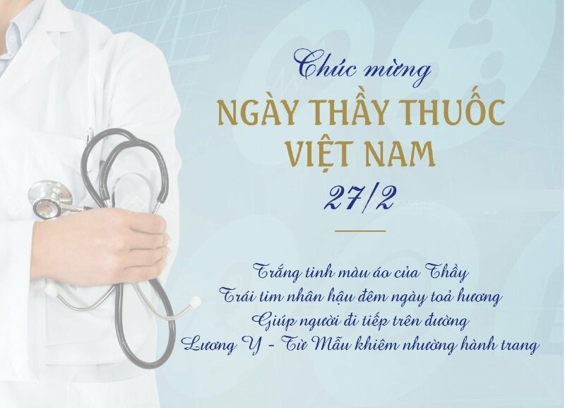 Thiệp đơn giản, đẹp chúc mừng ngày 27-2 gửi đến các y bác sĩ