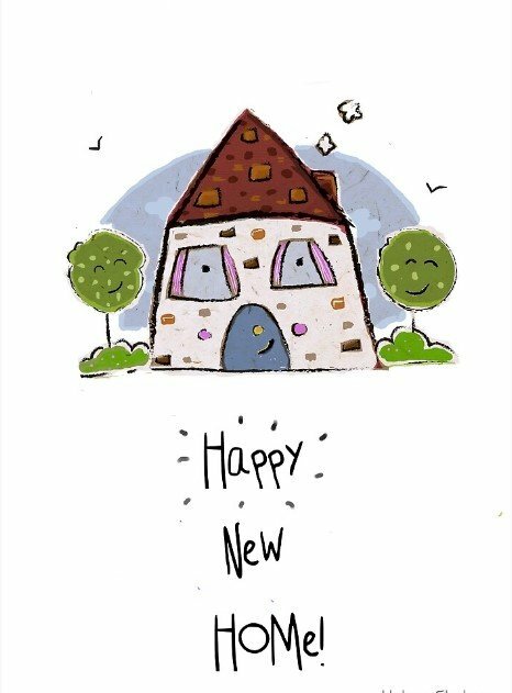 Thiệp chúc mừng tân gia hình ảnh hoạt hình cute