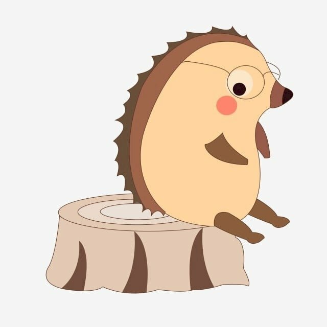 Hình con nhím chibi đeo kính ngồi trên gốc cây thật dễ thương