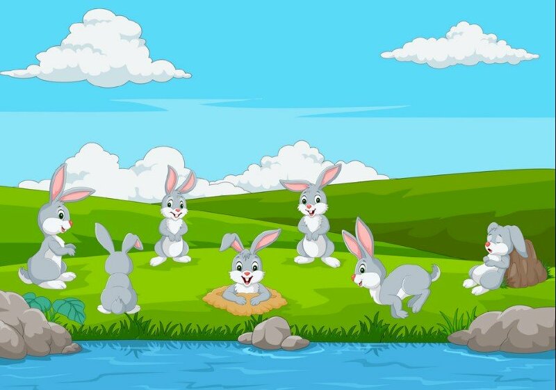 Ảnh phim hoạt hình những chúng ta thỏ đáng yêu đang được vô tư lự chạy nhảy đùa giỡn bên trên kho bãi thảm cỏ, mặt mày dòng sản phẩm suối xanh xao nhập đuối lành