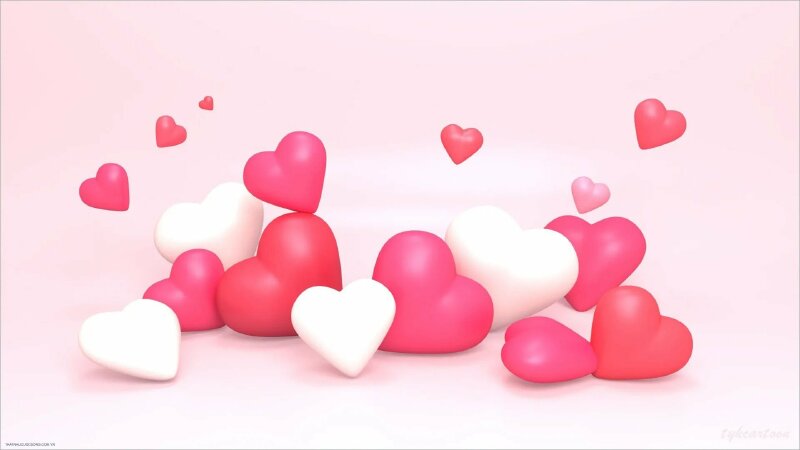 Hình nền màu sắc hồng với hình hình ảnh 3 chiều những trái khoáy tim White hồng xen kẹt xinh lung linh