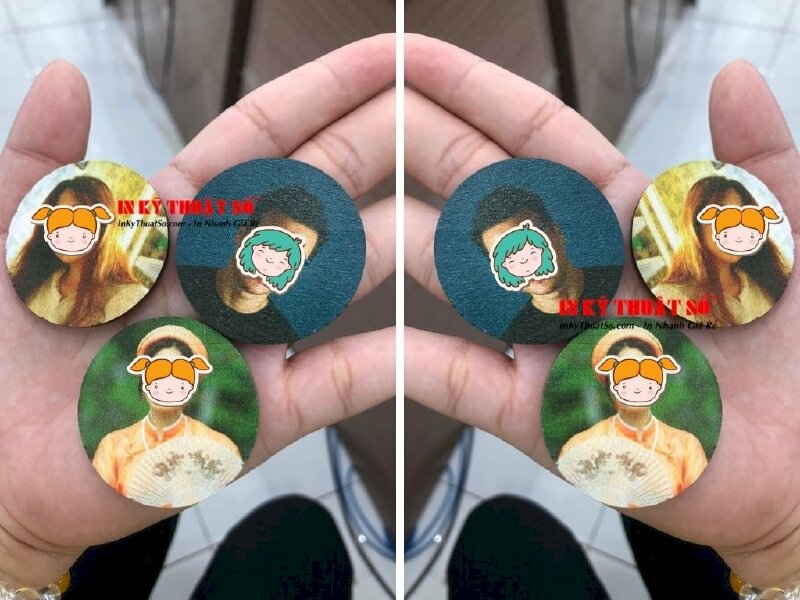 In chân dung lên miếng gỗ tròn dày 3mm, in UV lên gỗ - In Kỹ Thuật Số Since 2006