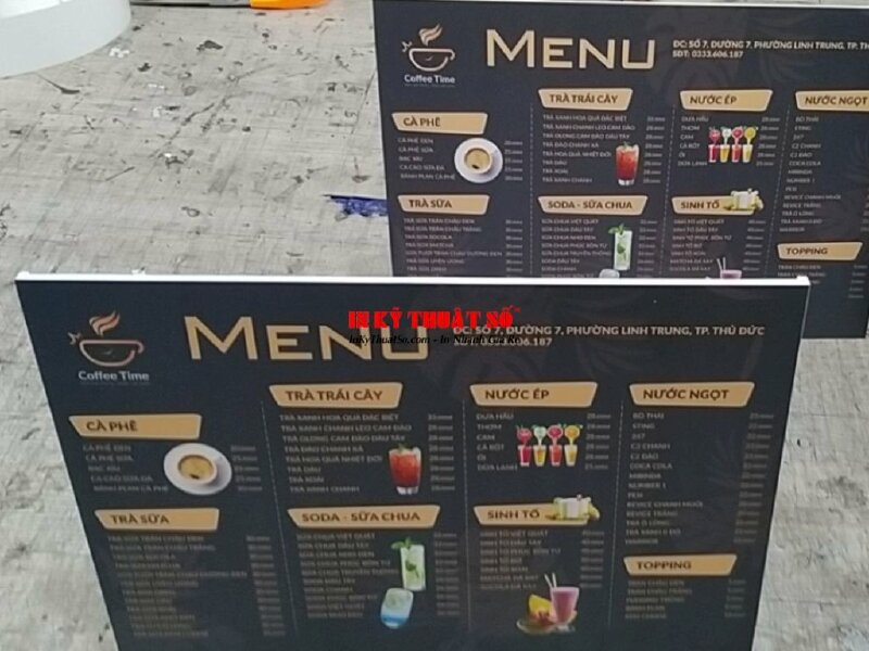 Menu Format 5mm khổ A4, A5 sẵn chân đế tự đứng để bàn - In Kỹ Thuật Số Since 2006 - Ảnh: 1