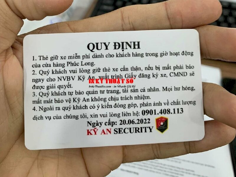 In thẻ giữ xe bằng nhựa PVC 2 mặt tùy chỉnh - In Kỹ Thuật Số Since 2006 - Ảnh: 3