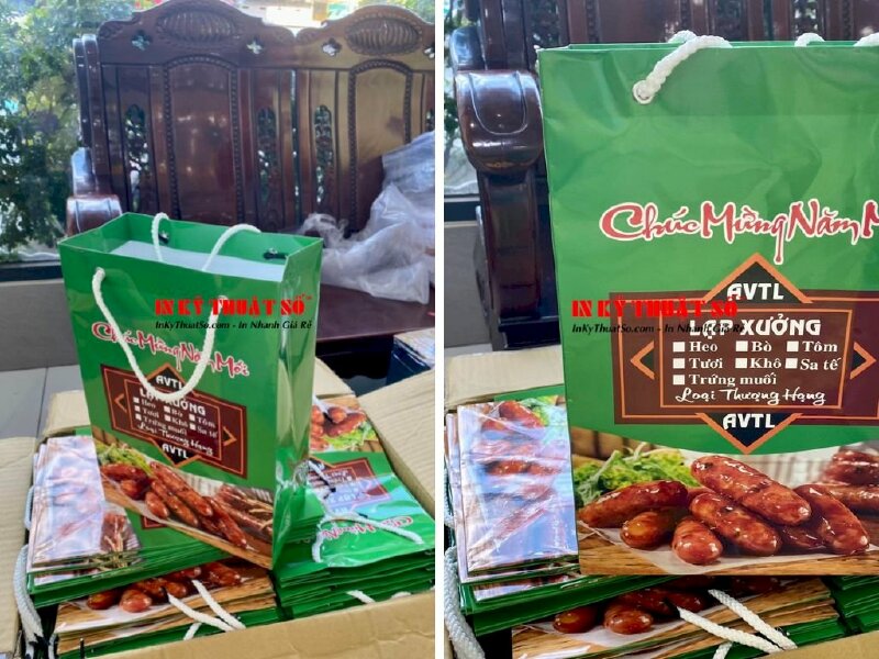 In túi quà Tết giấy C250gsm, in mặt ngoài, cán bóng, quai dù trắng - In Kỹ Thuật Số Since 2006 - Ảnh: 1