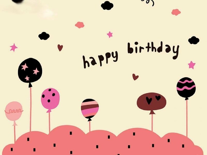 Ảnh phim hoạt hình bóng cất cánh và chữ Happy Birthday giản dị và đơn giản, dễ thương tặng sinh nhật chúng ta thân
