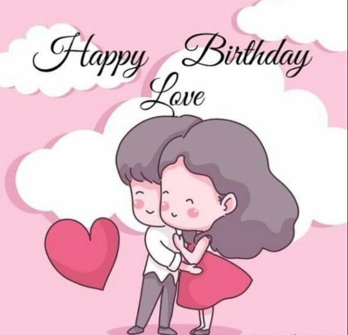 Hình ảnh đôi bạn trẻ ôm nahu thắm thiết với dòng chữ "Happy Birthday Love"