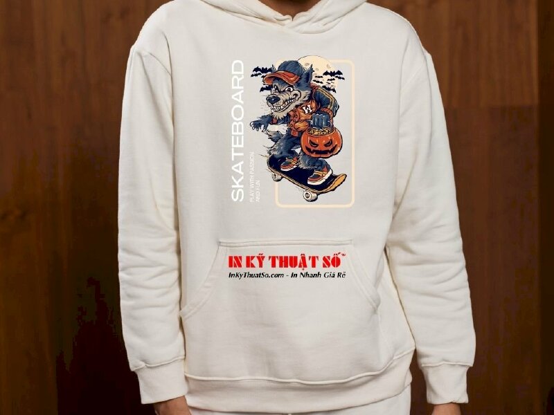 Áo hoodie in hình sói lướt ván - In Kỹ Thuật Số Since 2006