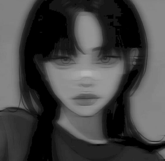 Hình ảnh cô gái Anime trắng đen mờ với gương mặt lạnh lùng