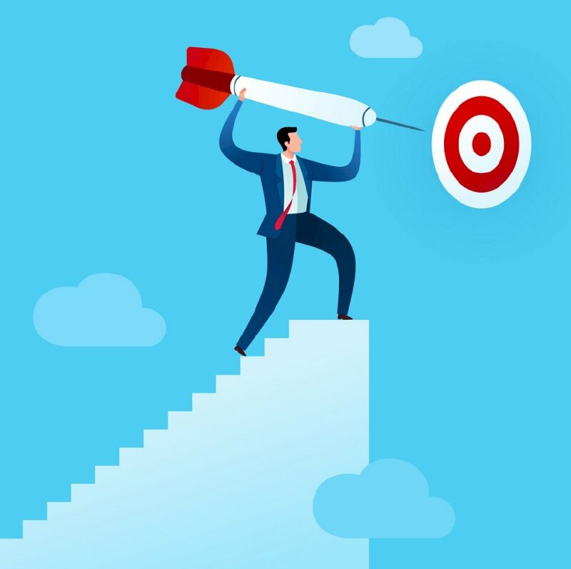 Hình ảnh người đàn ông bước lên bậc thang và chinh phục mục tiêu