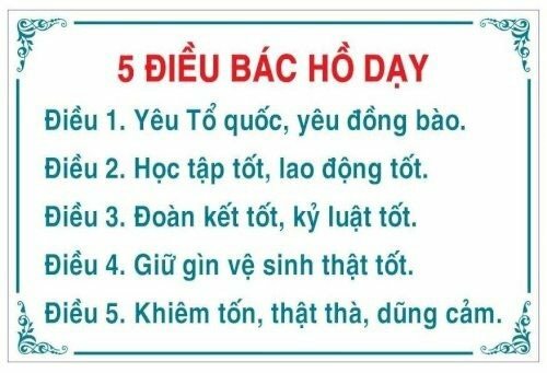 Hình ảnh bảng ngang năm điều bác Hồ dạy thiếu niên nhi đồng