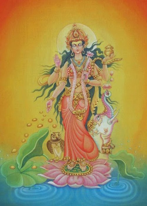 Tranh vẽ Thần Laksmi theo truyền thống Ấn Độ giáo