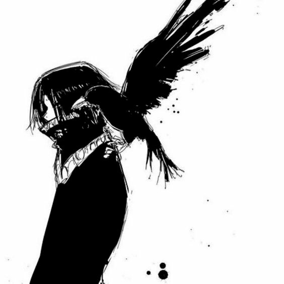 Hình ảnh Anime lạnh lùng vô cảm với con quạ đen đậu trên vai nam thanh niên