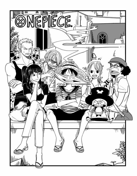 Ảnh One Piece đen và trắng vui nhộn sung sướng vẻ