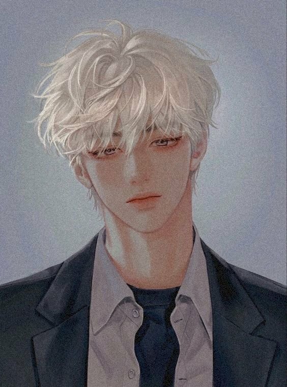 Ảnh anime nam tóc trắng với ánh mắt buồn