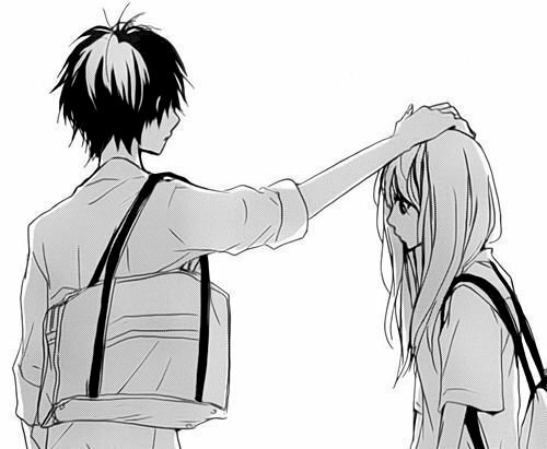 Ảnh cặp đôi Anime trắng đen dễ thương