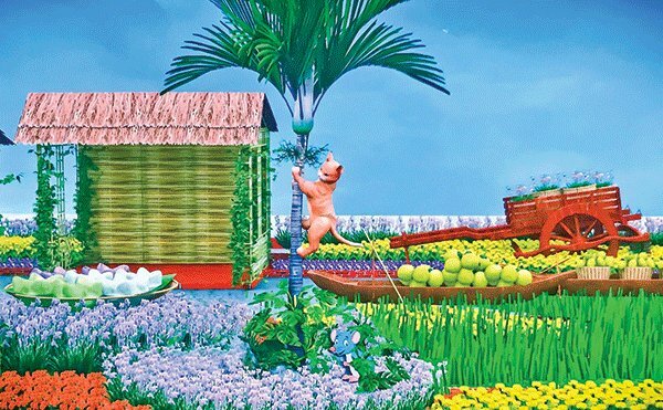 Tranh 3D con mèo trèo cây cau rất đẹp