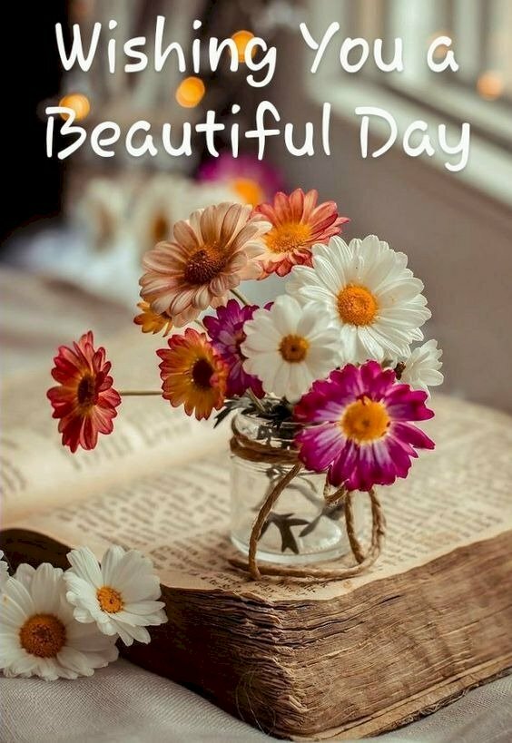 Hình ảnh những bông hoa xinh trên trang sách cùng lời cầu mong hạnh phúc tốt đẹp đến với bạn