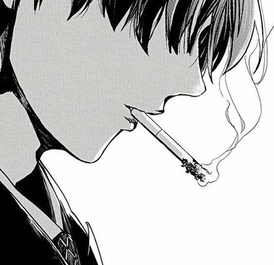 Hình ảnh Anime nam thanh niên cùng điếu thuốc trên môi đầy vô cảm và lạnh lùng