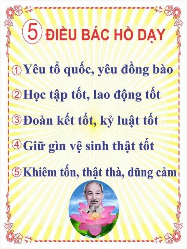 Ảnh 5 điều Bác Hồ dạy để treo trong lớp học 