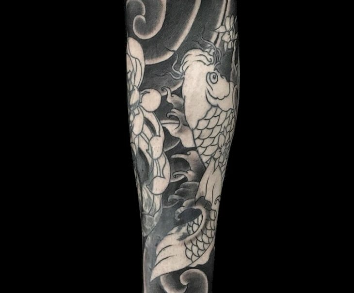 Hình xăm cá chép và hoa sen tattoo nghệ thuật