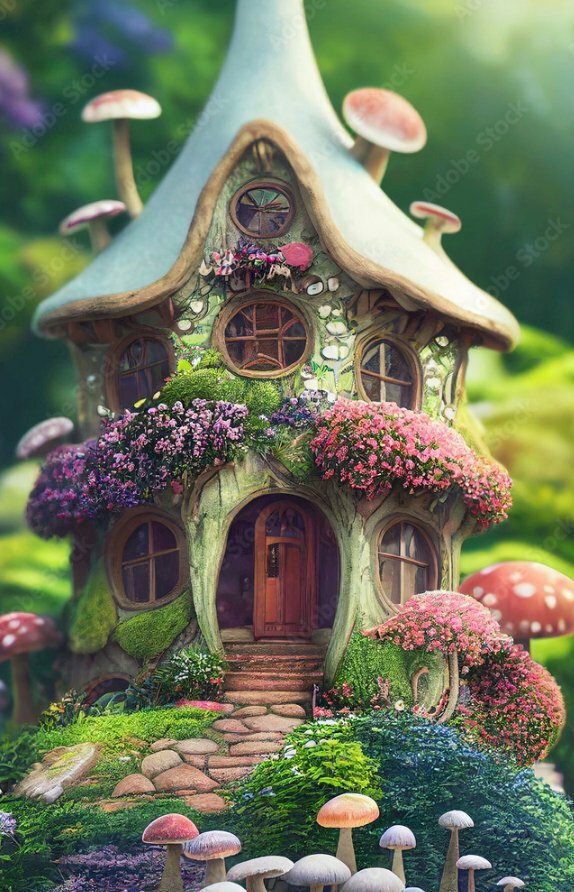 Ảnh ngôi nhà hình nấm bên vườn hoa rất xinh