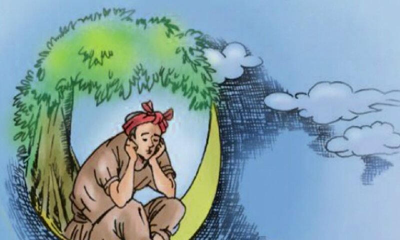 Hình ảnh chú cuội rầu rỉ ngồi bên gốc đa trên cung trăng