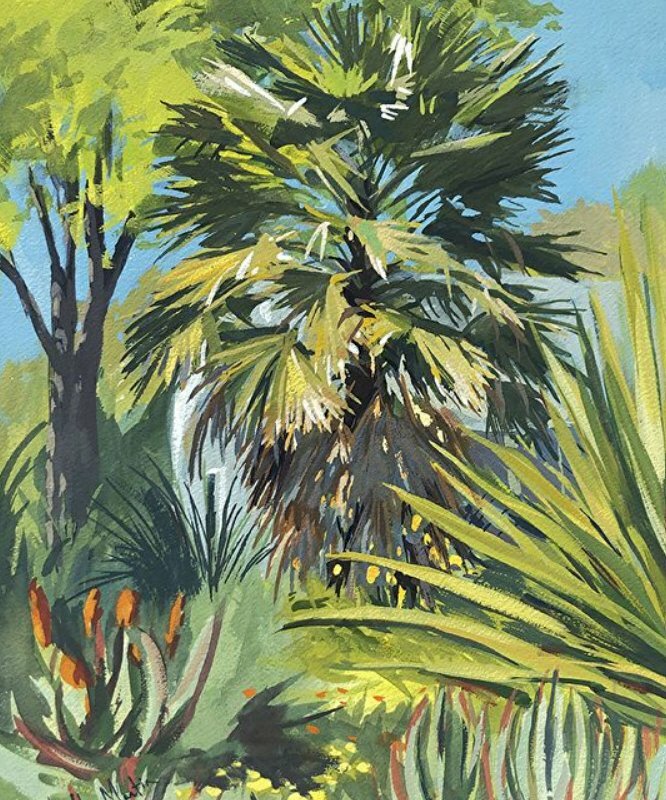 Tranh vẽ rừng cọ dưới nắng tuyệt đẹp